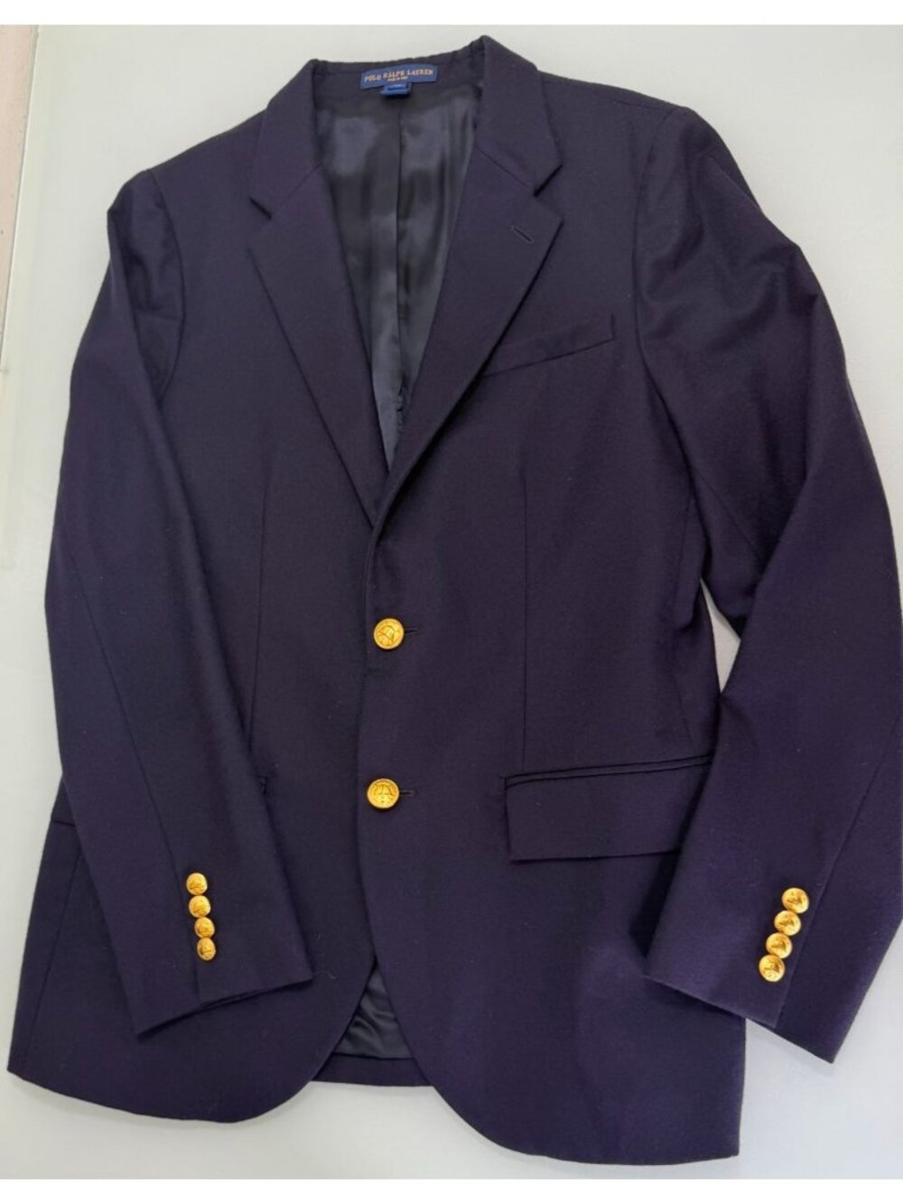 Polo Ralph Lauren Blazer Boys Size 20 Navy Gold Buttons 100% Wool Made In Italy